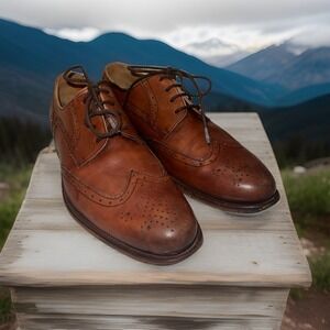 Harrys of London Oxfords Mens 8 Brown Leather Wingtips Dress Shoes Italy Made